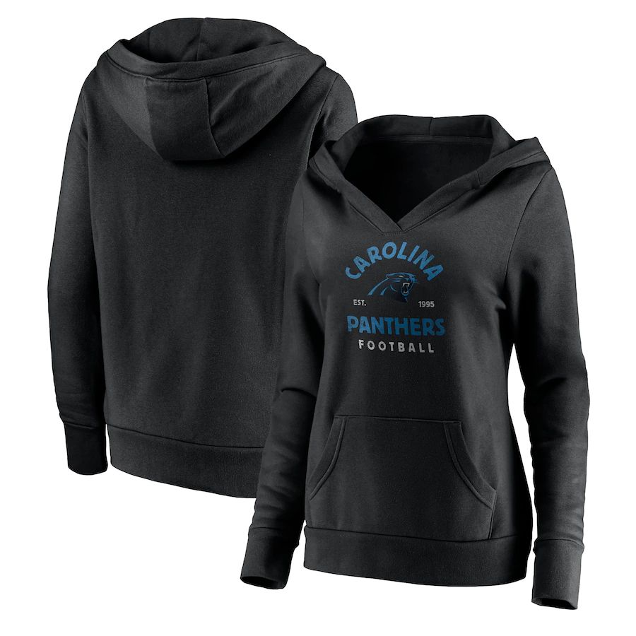 Women Carolina Panthers Fanatics Branded Black Vintage Arch V-Neck Pullover Hoodie->women nfl jersey->Women Jersey